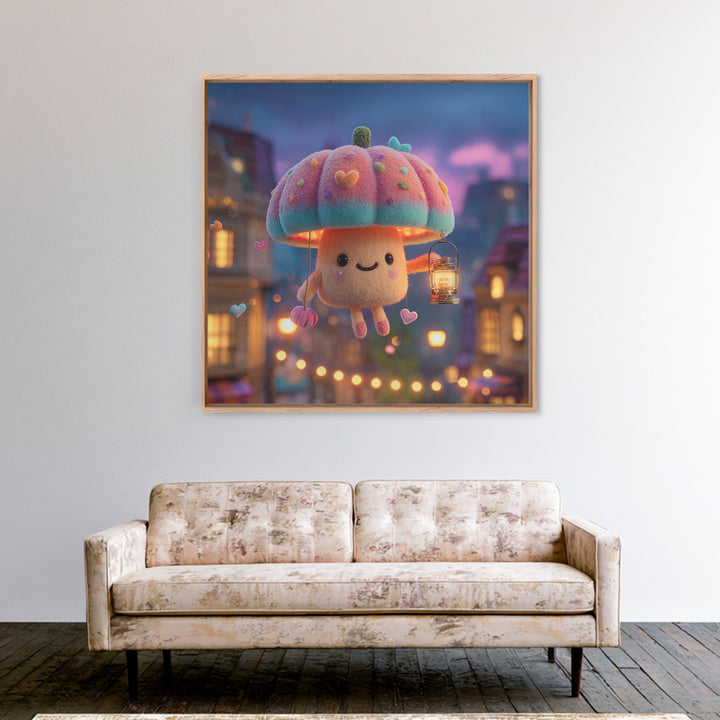 The Enchanted Umbrella Adventure, Synthwave Halloween Art, Square Wall Art, Canvas Print, Retro Halloween Decor, Neon Wall Art