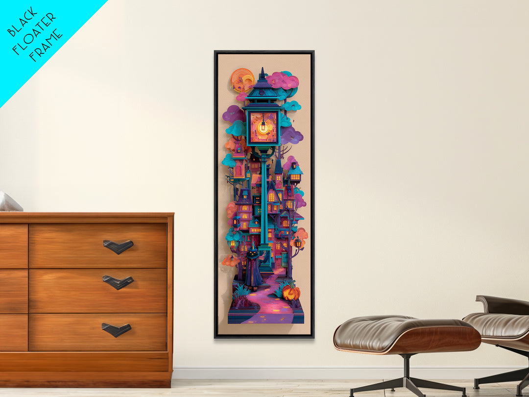 The World Inside A Lantern, Vaporwave Halloween Decor, Tall Narrow Wall Art, Canvas Print, Retro Halloween Decor, Neon Wall Art