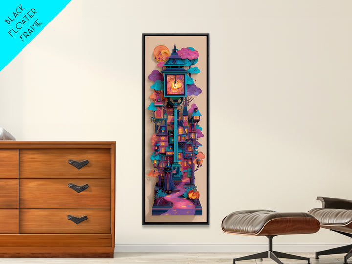 The World Inside A Lantern, Vaporwave Halloween Decor, Tall Narrow Wall Art, Canvas Print, Retro Halloween Decor, Neon Wall Art