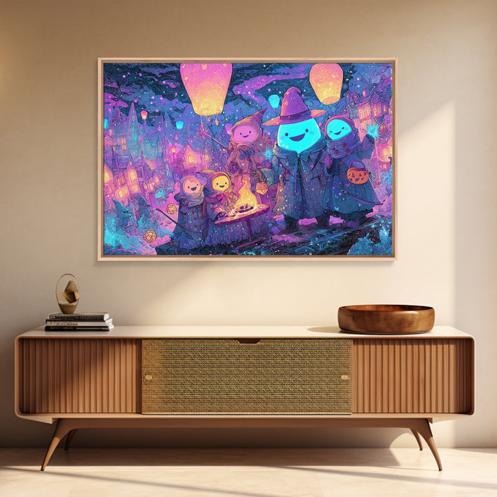 The Costume Planet, Vaporwave Halloween Decor, Landscape Wall Art, Framed Canvas Print, Retro Halloween Decor, Neon Wall Art