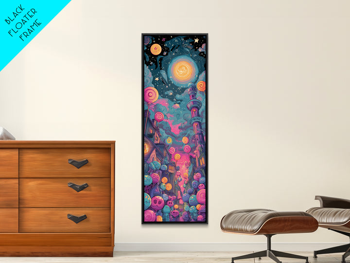 The Costume Planet, 80s Halloween Wall Art, Tall Narrow Wall Art, Canvas Print, Retro Halloween Decor, Neon Wall Art, Macabre Wall Art