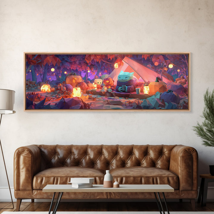 The Festival Of Friendly Frights, Retro Neon Halloween Art, Extra Wide Wall Art, Canvas Print, Retro Halloween Decor, Neon Wall Art