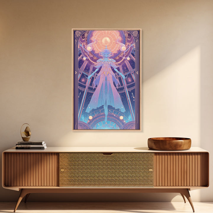 The Dreaming Priest Of The Outer Gate, 80s Halloween Wall Art, Vertical Wall Art, Canvas Print, Retro Halloween Decor, Neon Wall Art