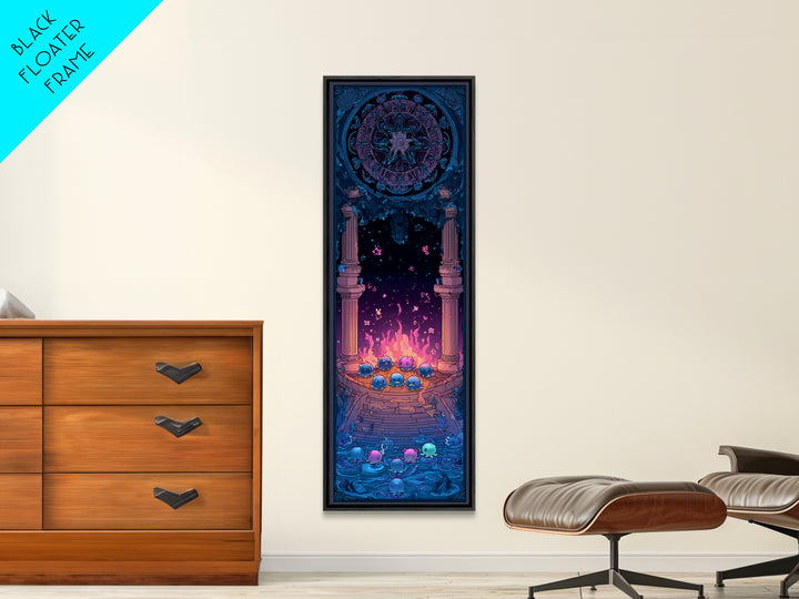 The Choir Of Deepwater Acolytes, Retro Neon Halloween Art, Tall Narrow Wall Art, Canvas Print, Retro Halloween Decor, Neon Wall Art