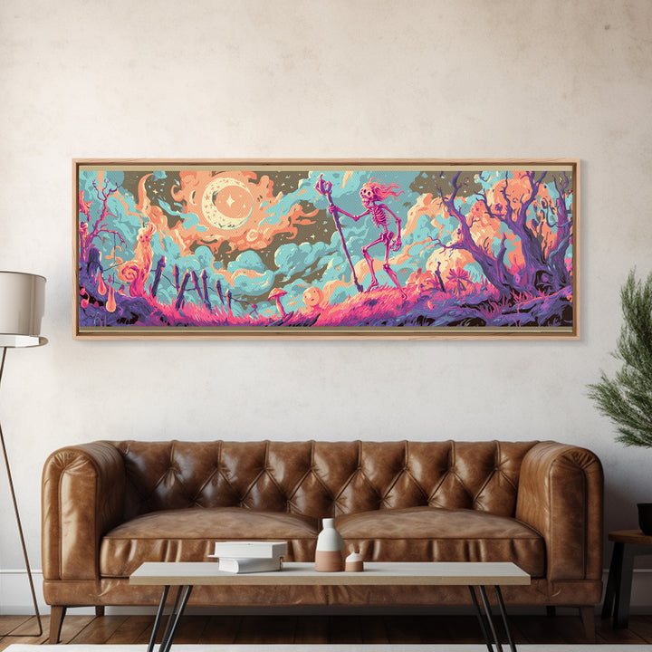 The Star-Seer Of Black Dunwich, Cosmic Synthwave Horror, Extra Wide Wall Art, Canvas Print, Retro Halloween Decor, Neon Wall Art