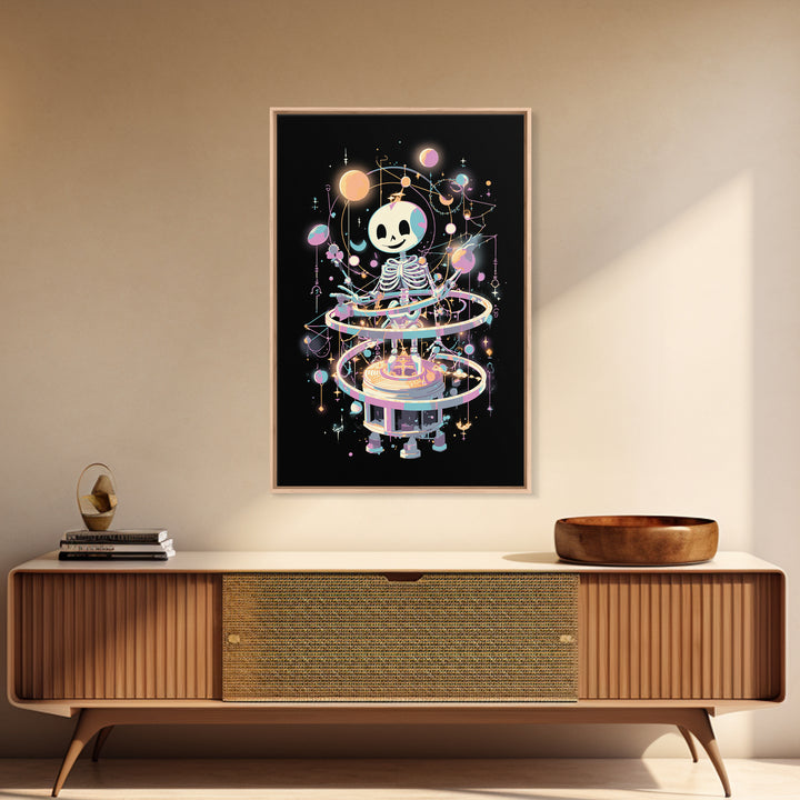 The Astronomer Of The Hollow Sky, Cute Eldritch Neon Art, Vertical Wall Art, Canvas Print, Retro Halloween Decor, Neon Wall Art