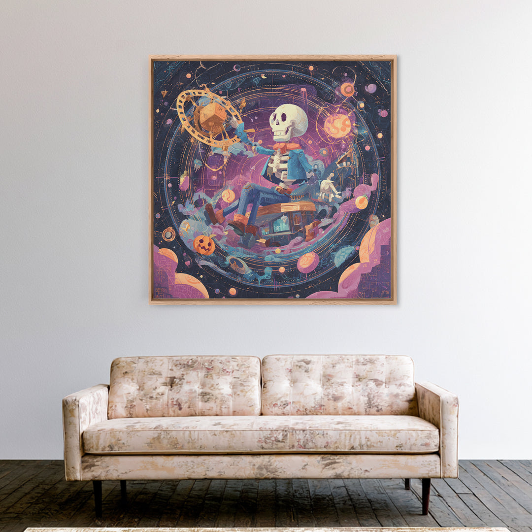 The Astronomer Of The Hollow Sky, Cosmic Synthwave Horror, Square Wall Art, Canvas Print, Retro Halloween Decor, Neon Wall Art