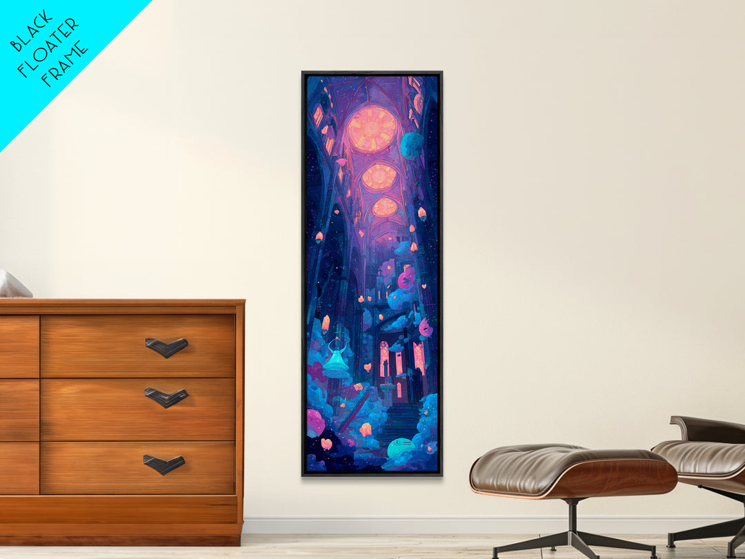 The Bellringer Of The Sunken Cathedral, Cute Spooky Neon Art, Tall Narrow Wall Art, Canvas Print, Retro Halloween Decor, Neon Wall Art