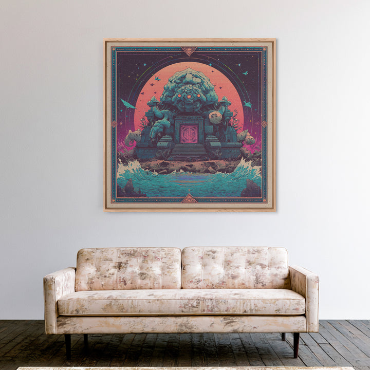The Keeper Of The Black Reef Key, Synthwave Halloween Art, Square Wall Art, Canvas Print, Retro Halloween Decor, Neon Wall Art