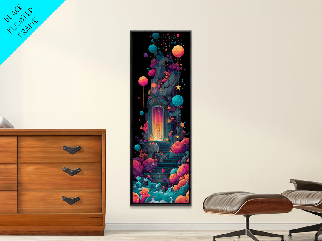The Keeper Of The Black Reef Key, 80s Halloween Wall Art, Tall Narrow Wall Art, Canvas Print, Retro Halloween Decor, Neon Wall Art