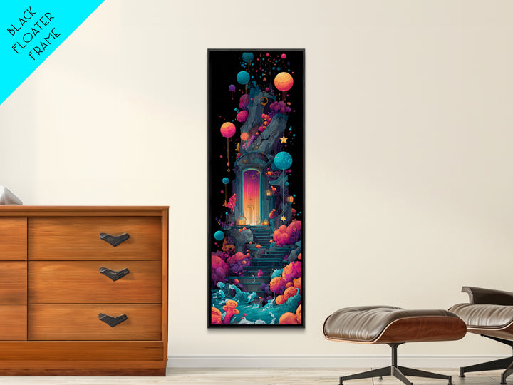 The Keeper Of The Black Reef Key, 80s Halloween Wall Art, Tall Narrow Wall Art, Canvas Print, Retro Halloween Decor, Neon Wall Art