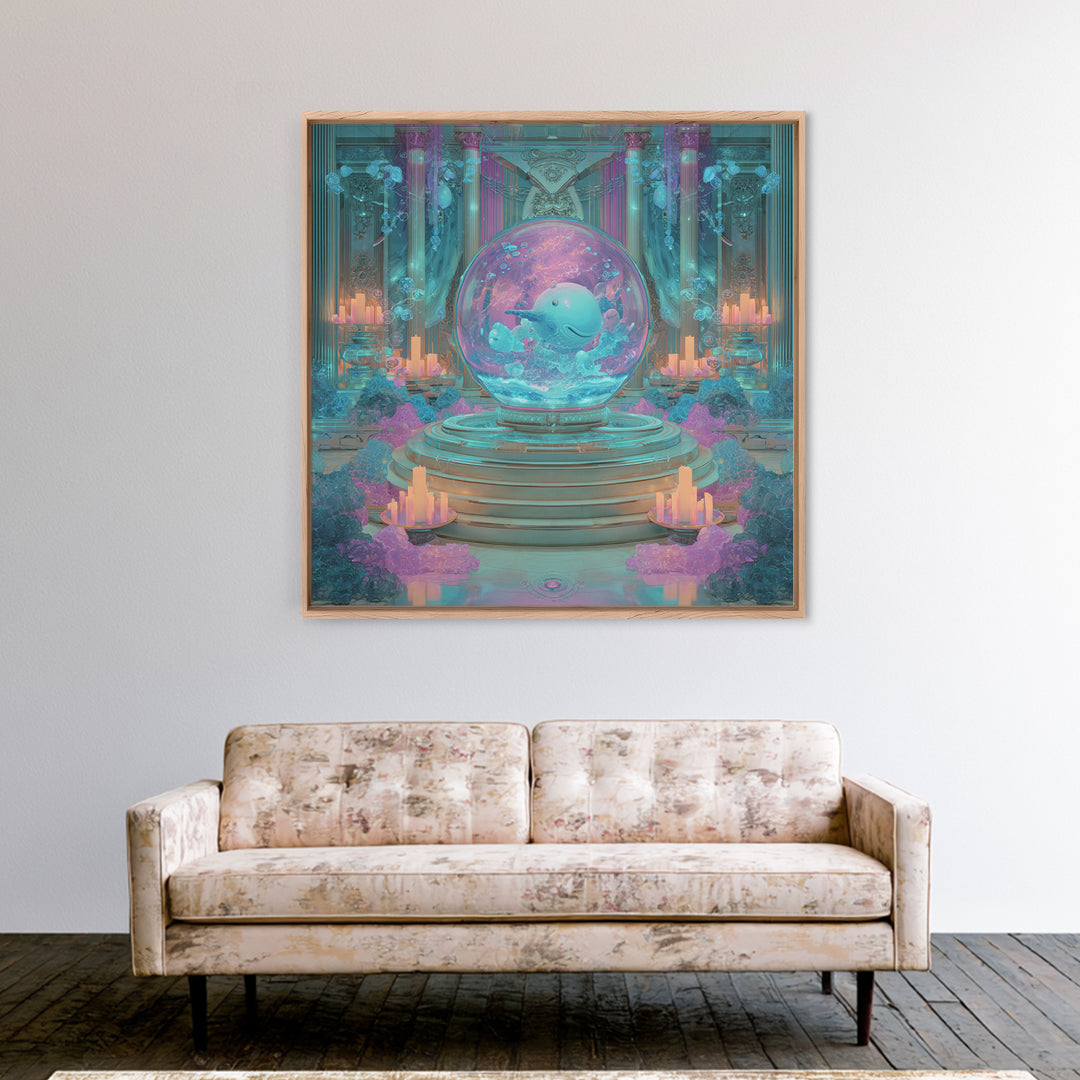 The Oracle Of The Glass Depths, Synthwave Halloween Art, Square Wall Art, Framed Canvas Print, Retro Halloween Decor, Neon Wall Art