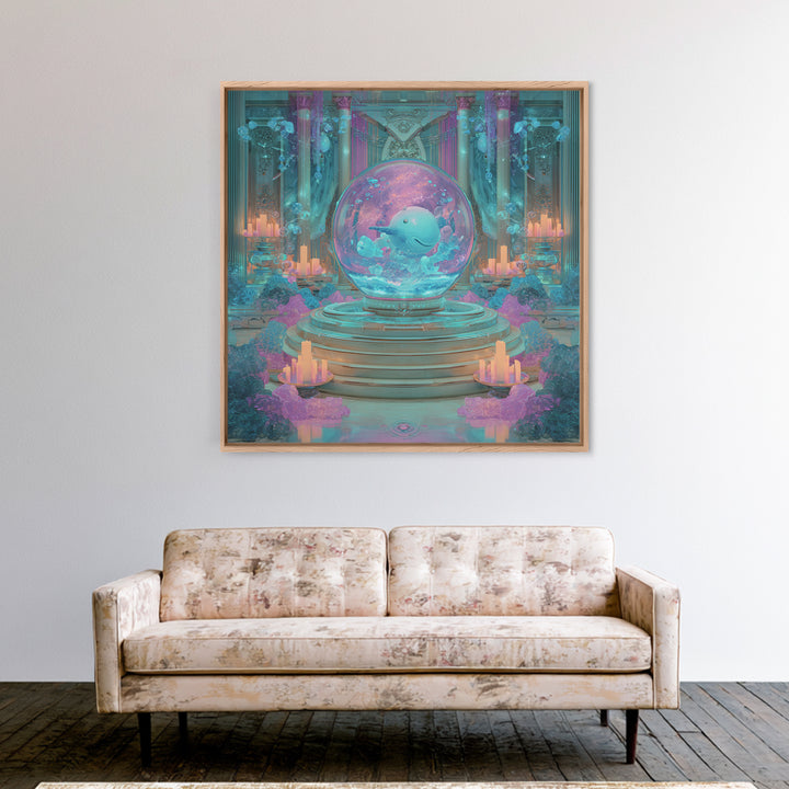 The Oracle Of The Glass Depths, Synthwave Halloween Art, Square Wall Art, Framed Canvas Print, Retro Halloween Decor, Neon Wall Art