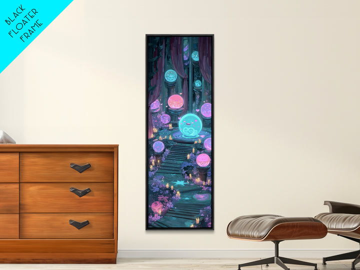 The Oracle Of The Glass Depths, Synthwave Halloween Art, Tall Narrow Wall Art, Canvas Print, Retro Halloween Decor, Neon Wall Art