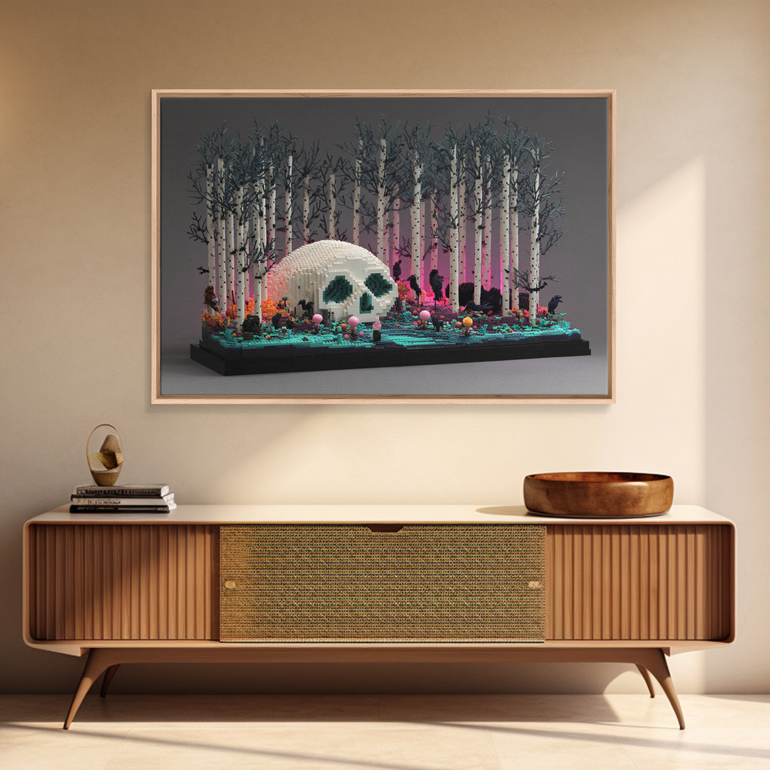 The Sleeper In The Birch Grove, Vaporwave Halloween Decor, Landscape Wall Art, Canvas Print, Retro Halloween Decor, Neon Wall Art