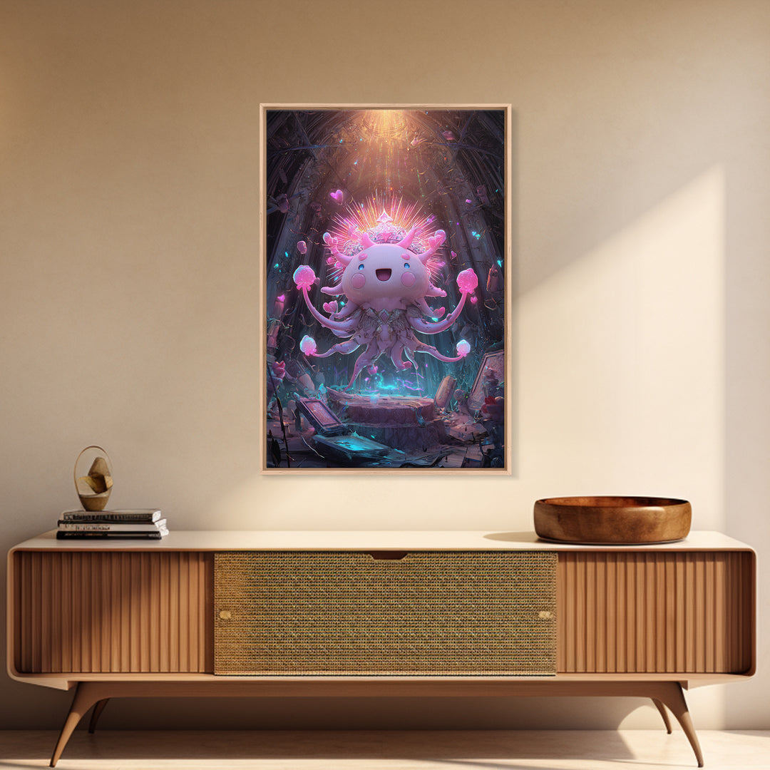 The Crown Of The Tentacled Saint, Synthwave Halloween Art, Vertical Wall Art, Canvas Print, Retro Halloween Decor, Neon Wall Art