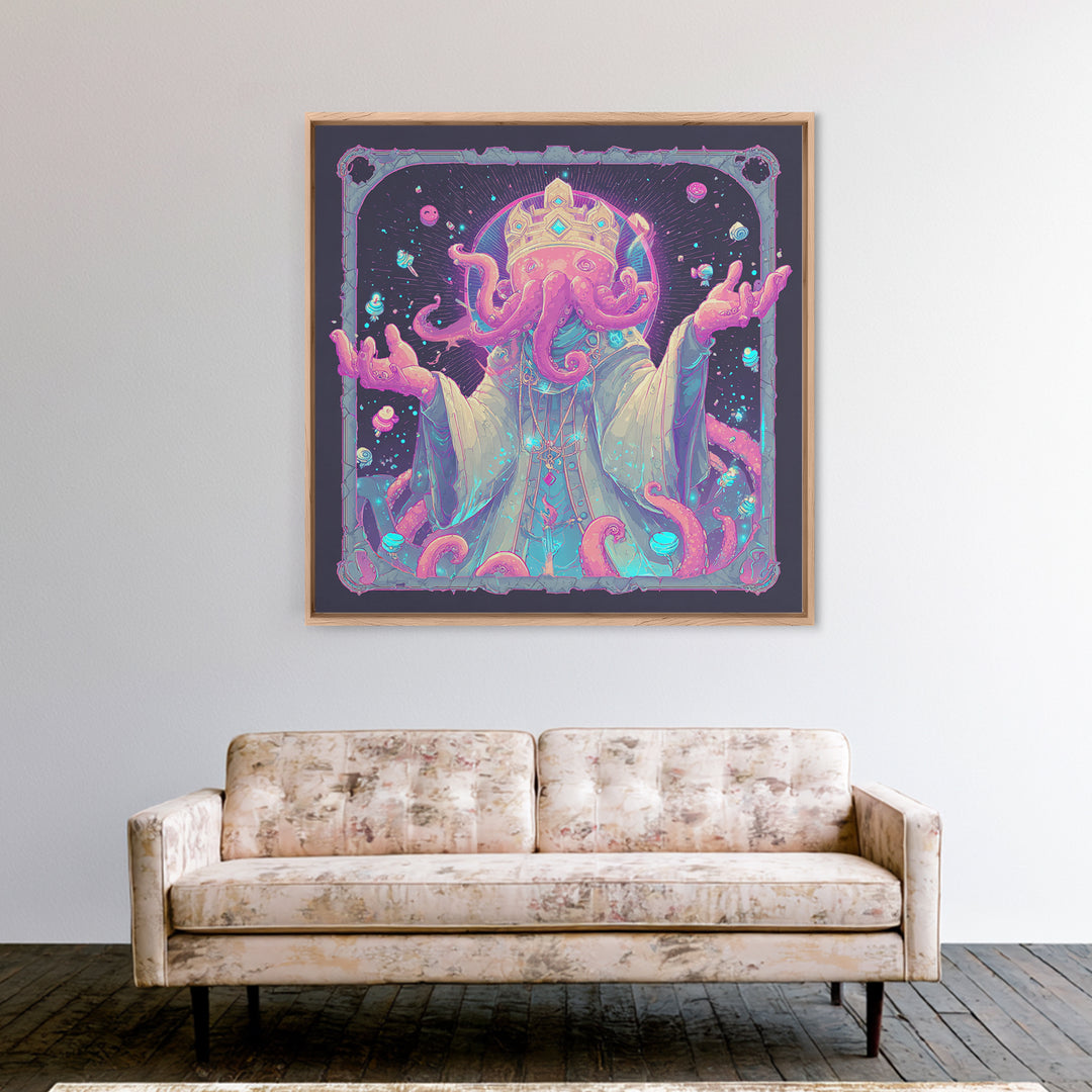 The Crown Of The Tentacled Saint, 80s Halloween Wall Art, Square Wall Art, Canvas Print, Retro Halloween Decor, Neon Wall Art
