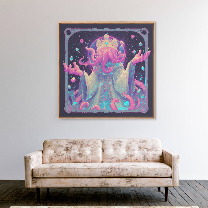 The Crown Of The Tentacled Saint, 80s Halloween Wall Art, Square Wall Art, Canvas Print, Retro Halloween Decor, Neon Wall Art