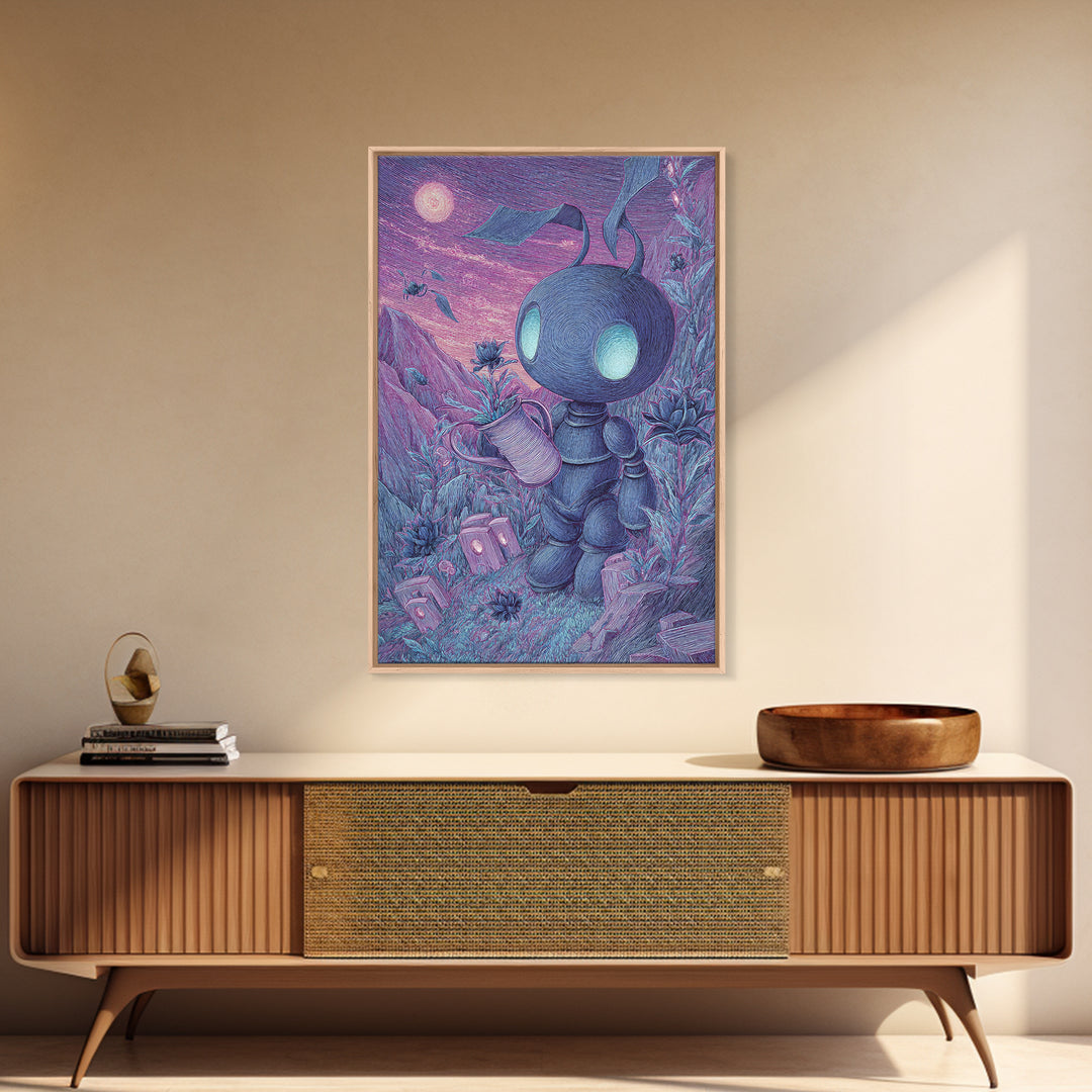 The Grave Gardener Of Yuggoth, Vaporwave Halloween Decor, Vertical Wall Art, Canvas Print, Retro Halloween Decor, Neon Wall Art