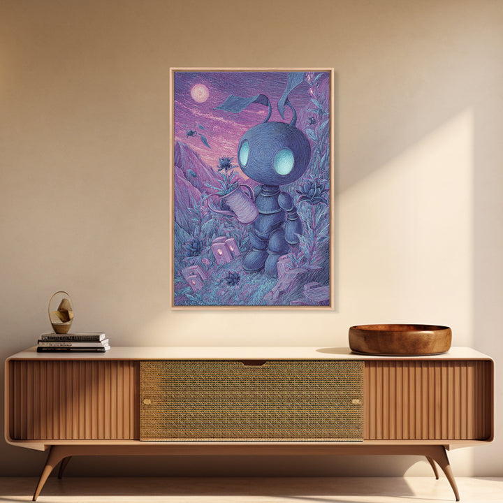 The Grave Gardener Of Yuggoth, Vaporwave Halloween Decor, Vertical Wall Art, Canvas Print, Retro Halloween Decor, Neon Wall Art