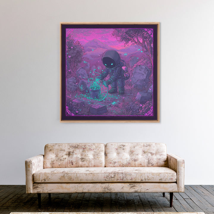 The Grave Gardener Of Yuggoth, 80s Halloween Wall Art, Square Wall Art, Framed Canvas Print, Retro Halloween Decor, Neon Wall Art