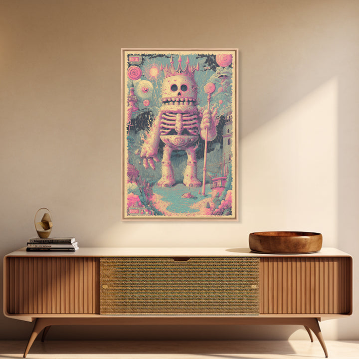 The Salt King Of The Black Shore, Cosmic Synthwave Horror, Vertical Wall Art, Canvas Print, Retro Halloween Decor, Neon Wall Art
