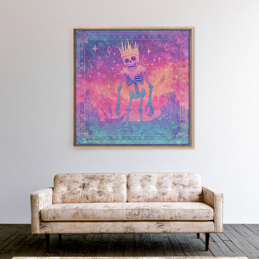 The Salt King Of The Black Shore, Cute Spooky Neon Art, Square Wall Art, Canvas Print, Retro Halloween Decor, Neon Wall Art