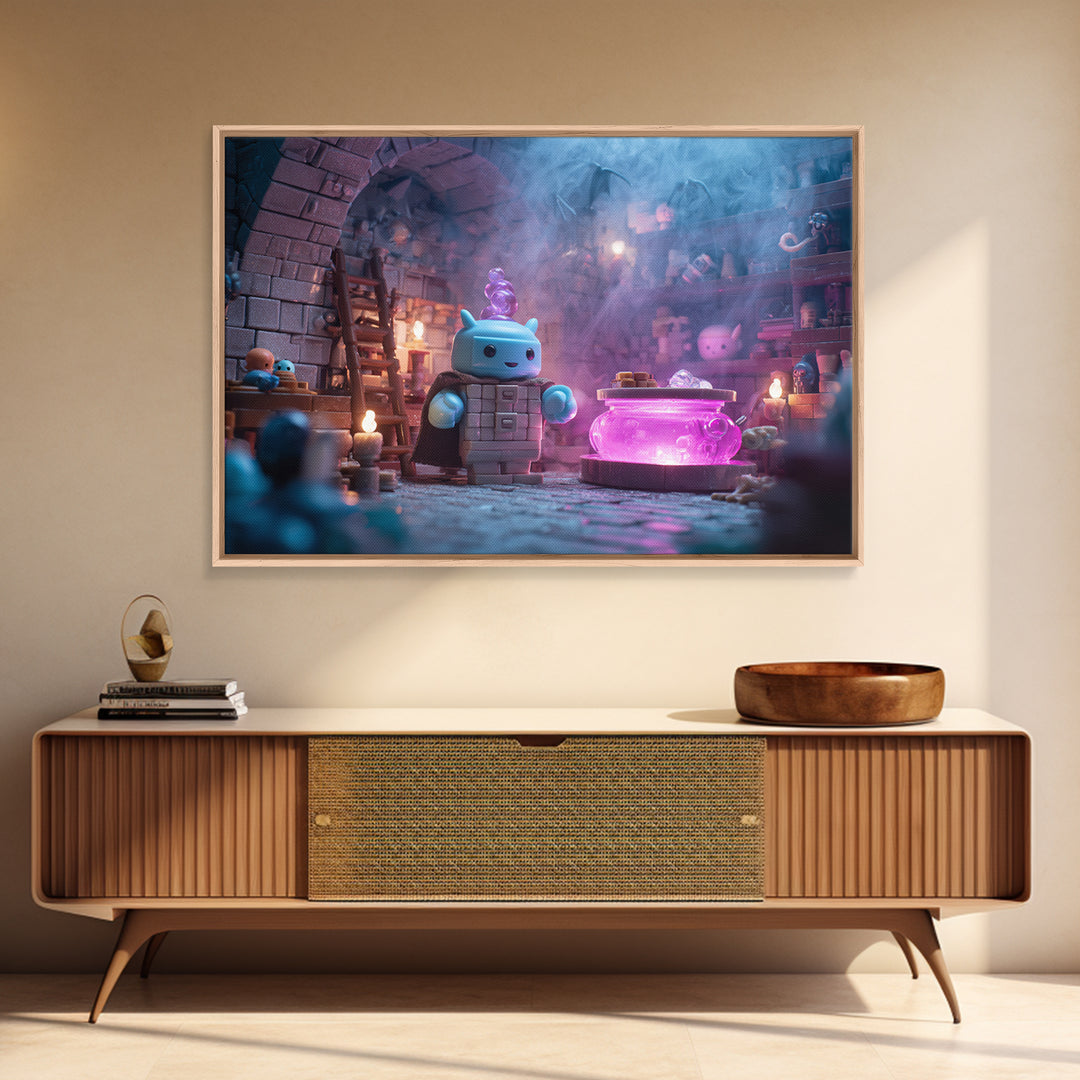 The Dreamwell Beneath Miskatonic, 80s Halloween Wall Art, Landscape Wall Art, Framed Canvas Print, Retro Halloween Decor, Neon Wall Art