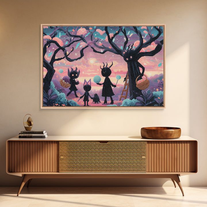 The Children Of The Star Orchard, Vaporwave Halloween Decor, Landscape Wall Art, Framed Canvas Print, Retro Halloween Decor, Neon Wall Art