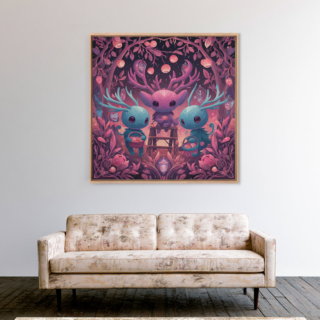 The Children Of The Star Orchard, Retro Neon Halloween Art, Square Wall Art, Framed Canvas Print, Retro Halloween Decor, Neon Wall Art