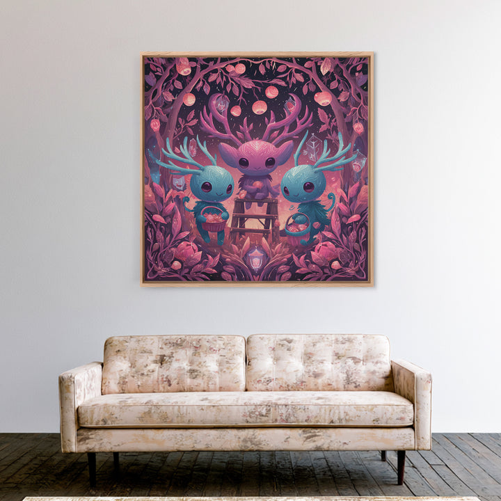 The Children Of The Star Orchard, Retro Neon Halloween Art, Square Wall Art, Framed Canvas Print, Retro Halloween Decor, Neon Wall Art