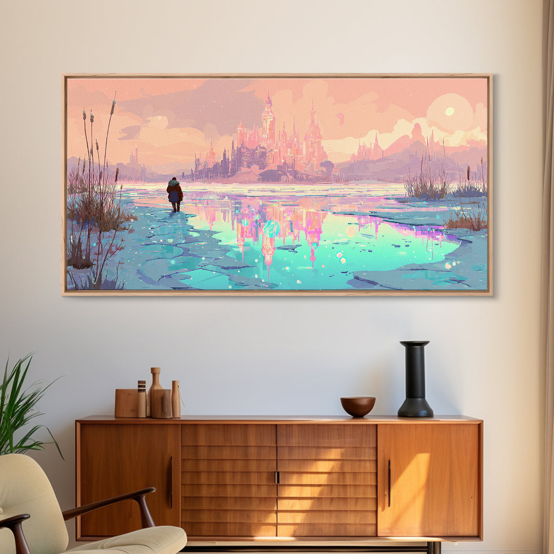 The Frost Beyond Carcosa, 80s Halloween Wall Art, Wide Panoramic Art, Canvas Print, Retro Halloween Decor, Neon Wall Art, Horror Wall Art