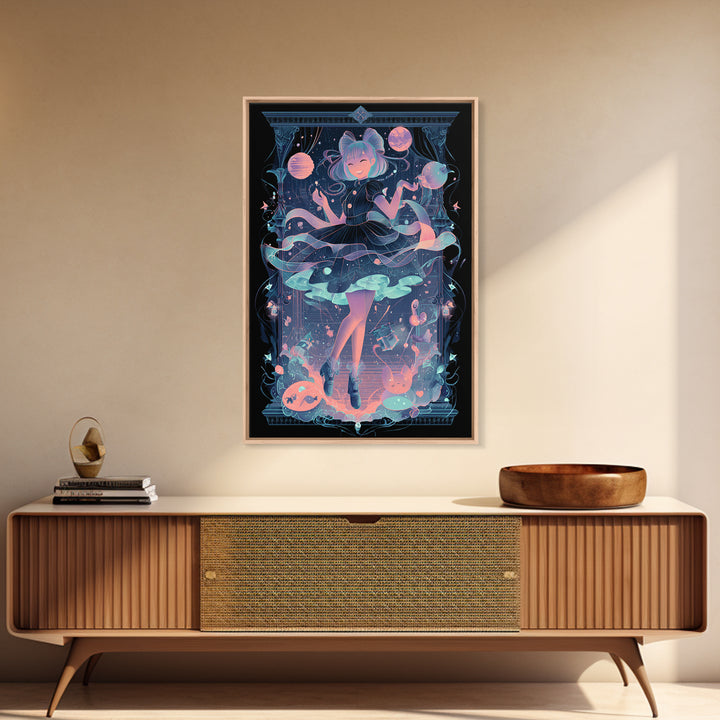 The Seamstress Of Living Nebulae, 80s Halloween Wall Art, Vertical Wall Art, Canvas Print, Retro Halloween Decor, Neon Wall Art