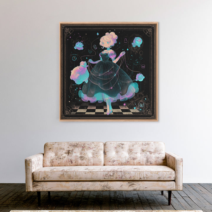 The Seamstress Of Living Nebulae, 80s Halloween Wall Art, Square Wall Art, Canvas Print, Retro Halloween Decor, Neon Wall Art