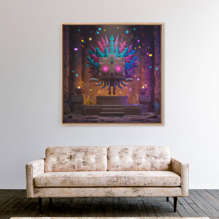 The Mask Of The Crawling God, Vaporwave Halloween Decor, Square Wall Art, Canvas Print, Retro Halloween Decor, Neon Wall Art