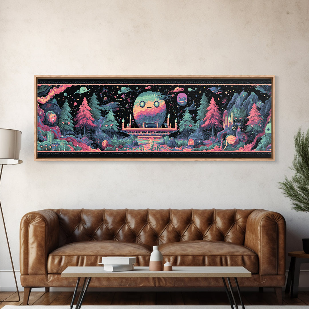 The Candelit Ark Of Forgotten Stars, Cosmic Synthwave Horror, Extra Wide Wall Art, Canvas Print, Retro Halloween Decor, Neon Wall Art