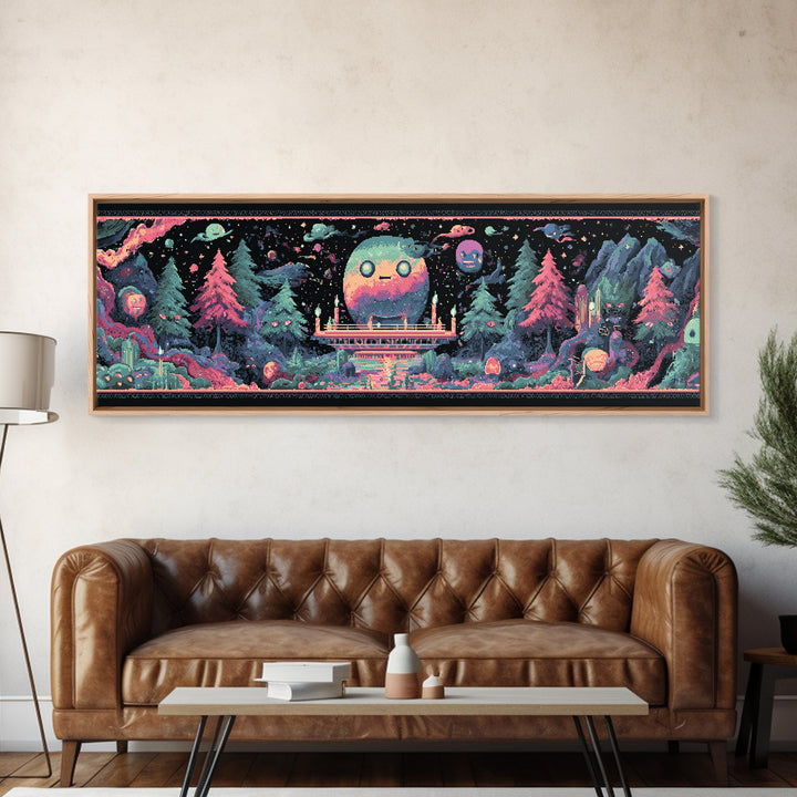 The Candelit Ark Of Forgotten Stars, Cosmic Synthwave Horror, Extra Wide Wall Art, Canvas Print, Retro Halloween Decor, Neon Wall Art