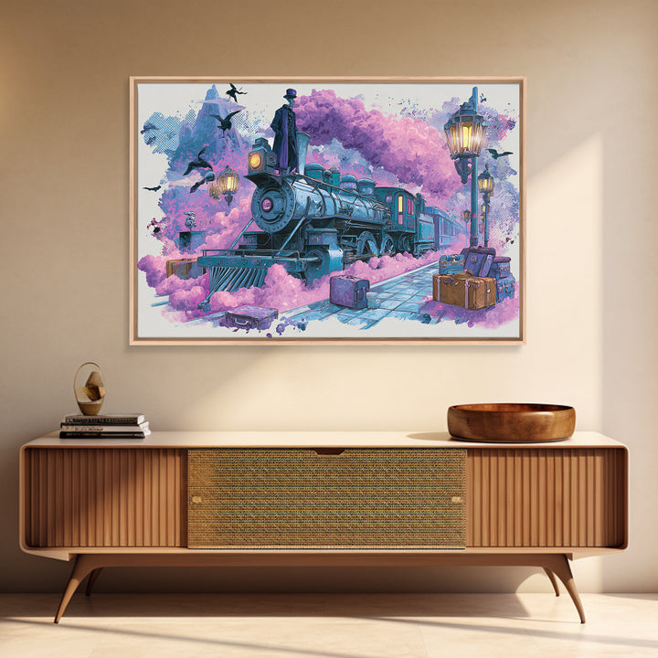 The Phantom Train To Kadath, Cute Spooky Neon Art, Landscape Wall Art, Canvas Print, Retro Halloween Decor, Neon Wall Art, Horror Wall Art