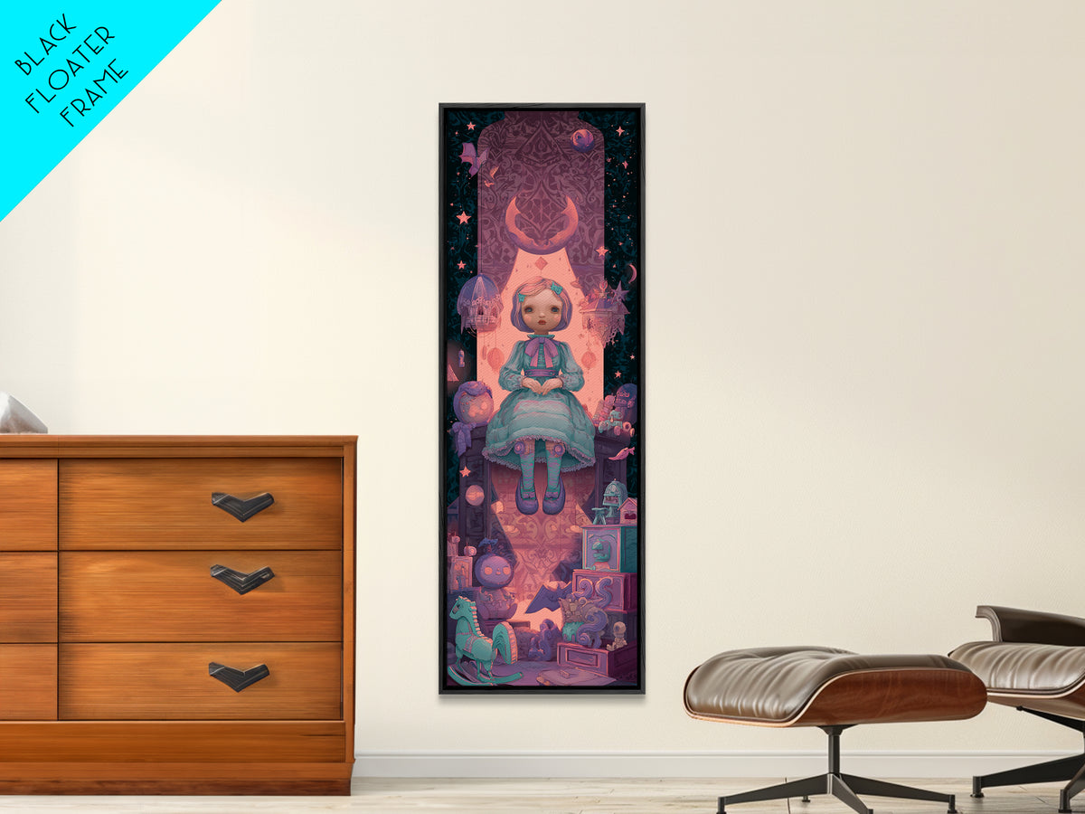 The Doll From Beyond The Void, 80s Halloween Wall Art, Tall Narrow Wall Art, Canvas Print, Retro Halloween Decor, Neon Wall Art