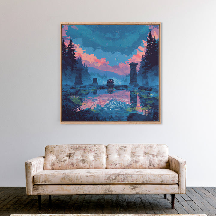 The Mirror Lake Of Lost Constellations, 80s Halloween Wall Art, Square Wall Art, Canvas Print, Retro Halloween Decor, Neon Wall Art