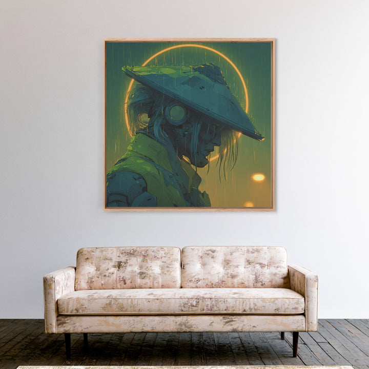 Neon Samurai Portrait Framed Canvas Print, Cyberpunk Art, Modern Decor, Living Room Decor, Fine Art, Neon, Poster, Wall Decor, CYB-1x1-1