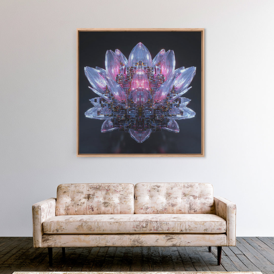 Electric Lotus Flower Canvas Print, Cyberpunk Art, Gallery Decor, Living Room Decor, Fine Art, Neon, Wall Art, Home Decor, CYB-1x1-17