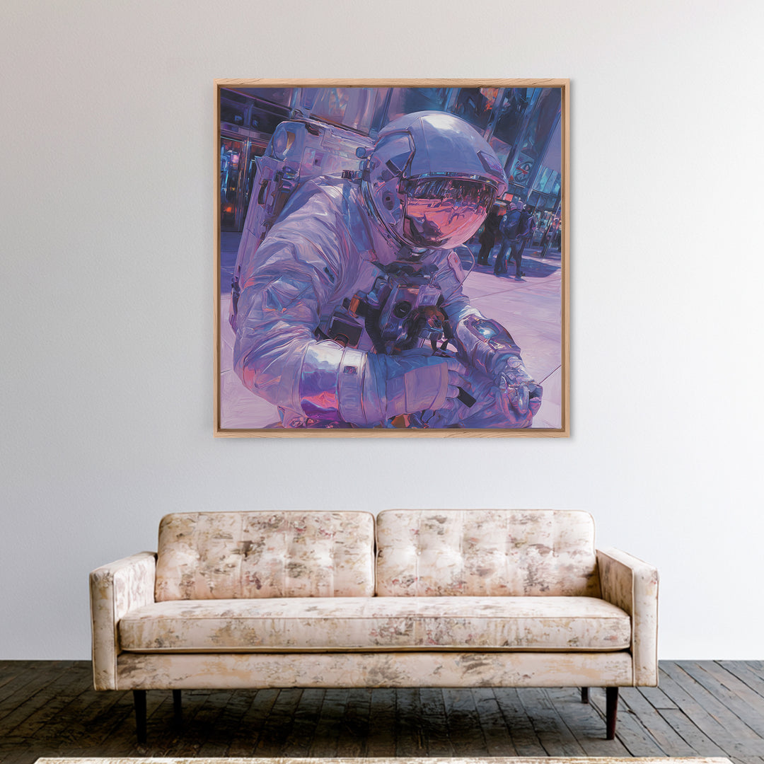 Astronaut Street Wanderer Canvas Print, Cyberpunk Art, Movie Posters, Living Room Decor, Fine Art, Neon, Cyberpunk Jacket, CYB-1x1-23
