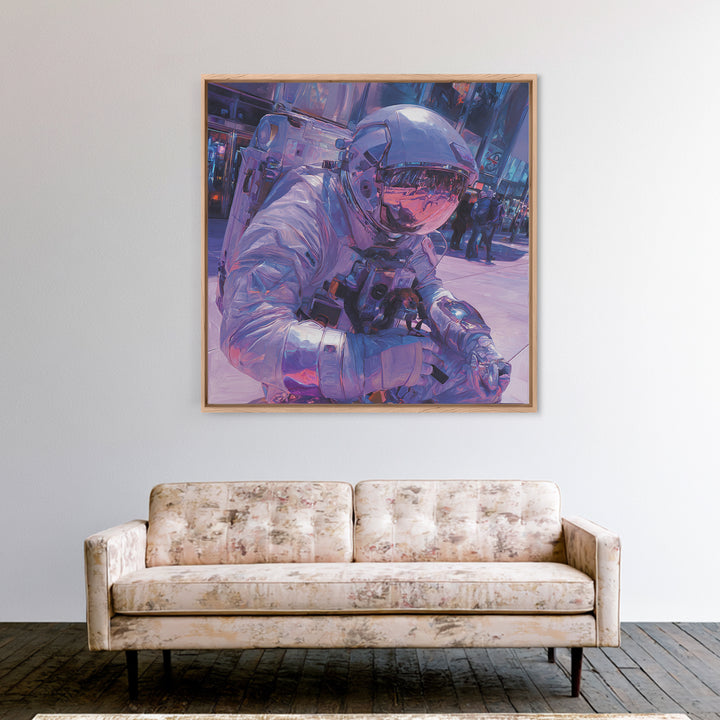Astronaut Street Wanderer Canvas Print, Cyberpunk Art, Movie Posters, Living Room Decor, Fine Art, Neon, Cyberpunk Jacket, CYB-1x1-23