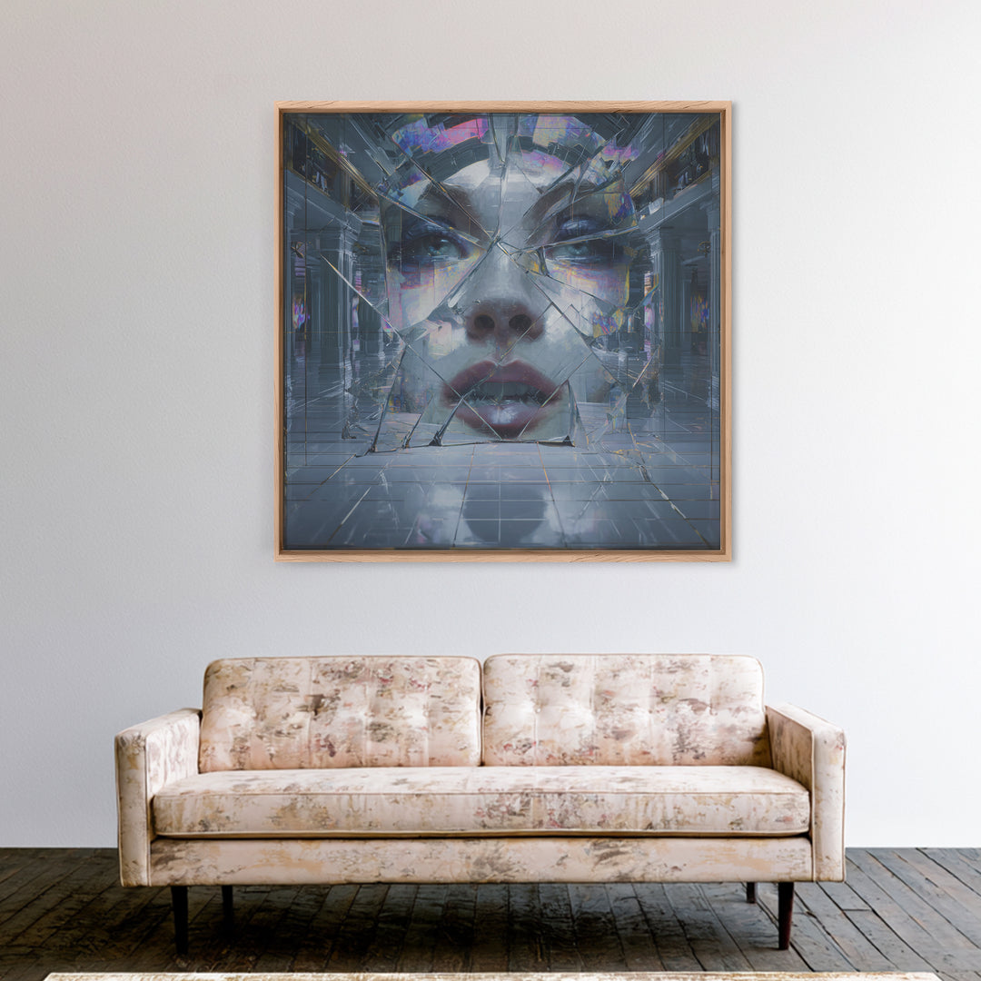 Ai Mask Portrait Framed Canvas Print, Cyberpunk Art, Wall Decor, Living Room Decor, Fine Art, Neon, Japanese Art, Modern Art, CYB-1x1-48