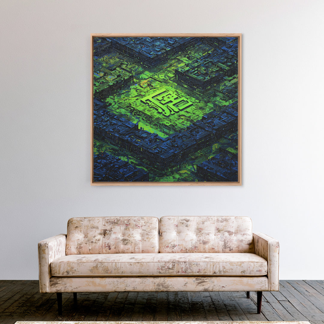 Glowing Kanji Shapes Canvas Print, Cyberpunk Art, Luxury Decor, Living Room Decor, Abstract Art, Neon, Printable Wall Art, CYB-1x1-69