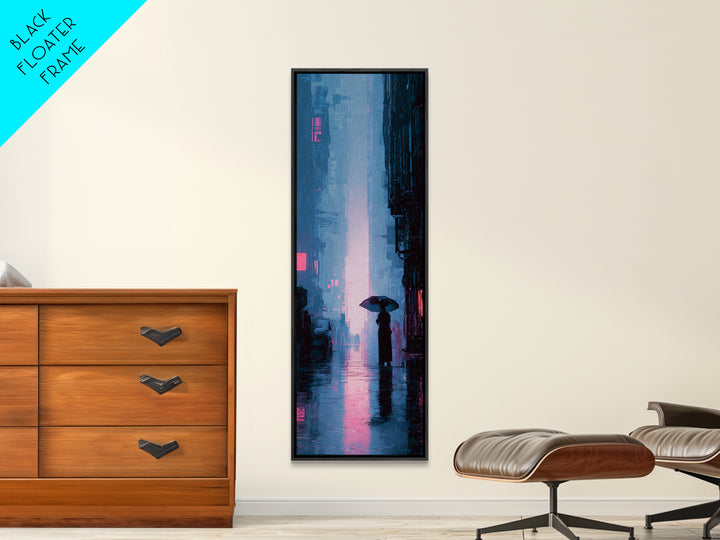 Glowing Umbrella Figure Canvas Print, Cyberpunk Art, Modern Wall Art, Living Room Decor, Oil Painting, Neon, Minimalist Poster, CYB-1x3-27