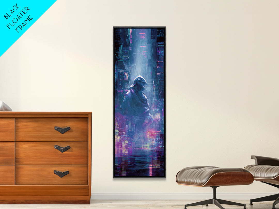 Neon Samurai Portrait Canvas Print, Cyberpunk Art, Minimalist Decor, Living Room Decor, Fine Art, Neon, Movie Posters, CYB-1x3-37