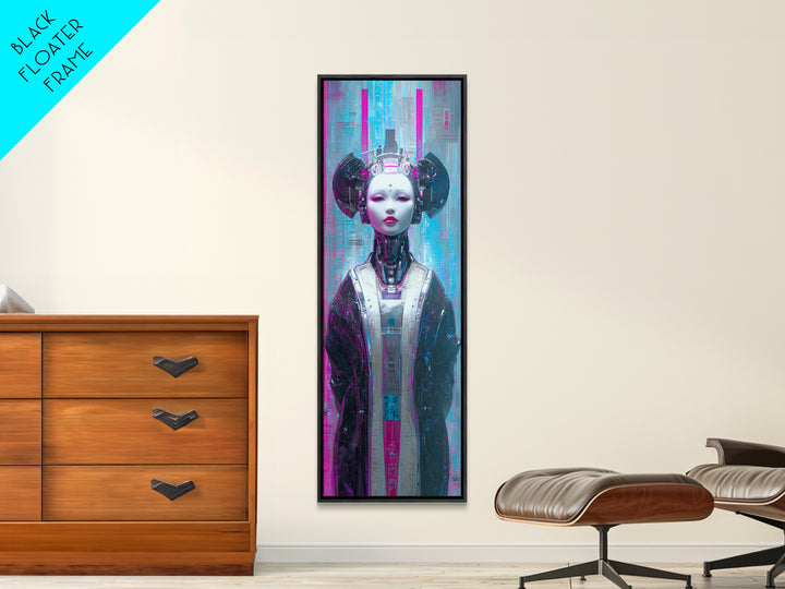 Robot Geisha Portrait Canvas Print, Cyberpunk Art, Cool Wall Art, Living Room Decor, Neon, Gallery Decor, Neutral Decor, CYB-1x3-43
