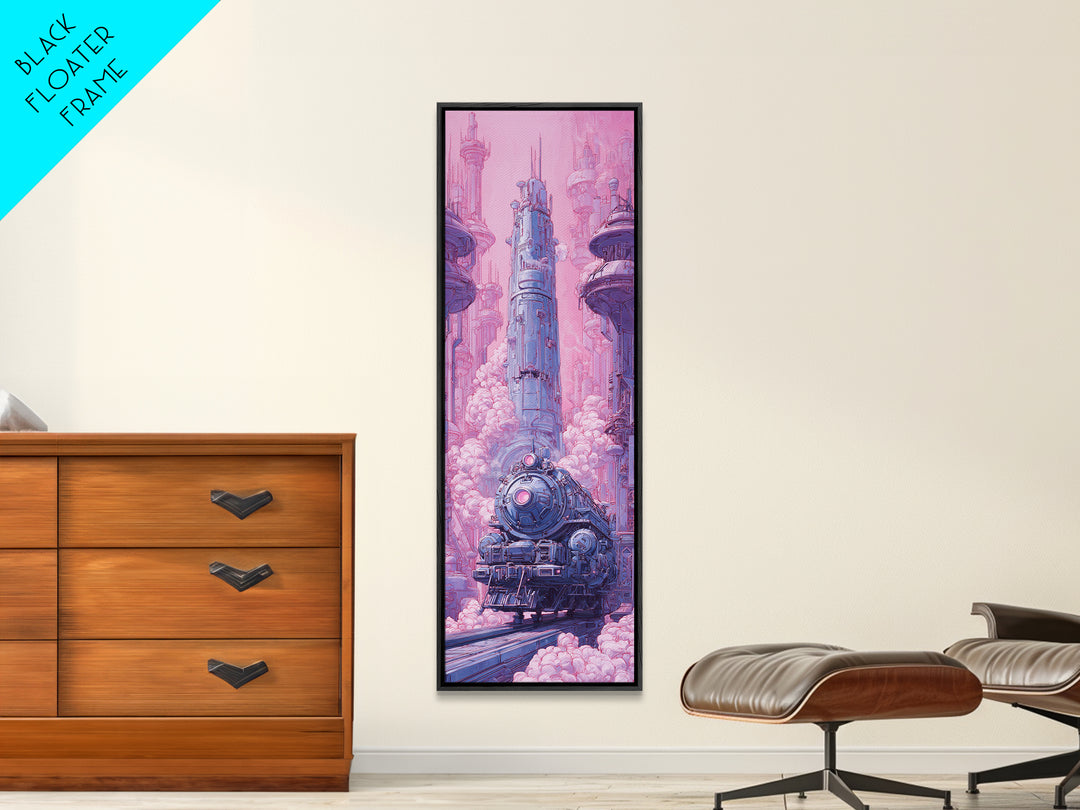 City Train Rushing Through Pink Electric Haze Canvas Print, Cyberpunk Art, Modern Decor, Living Room Decor, Fine Art, Neon, CYB-1x3-49